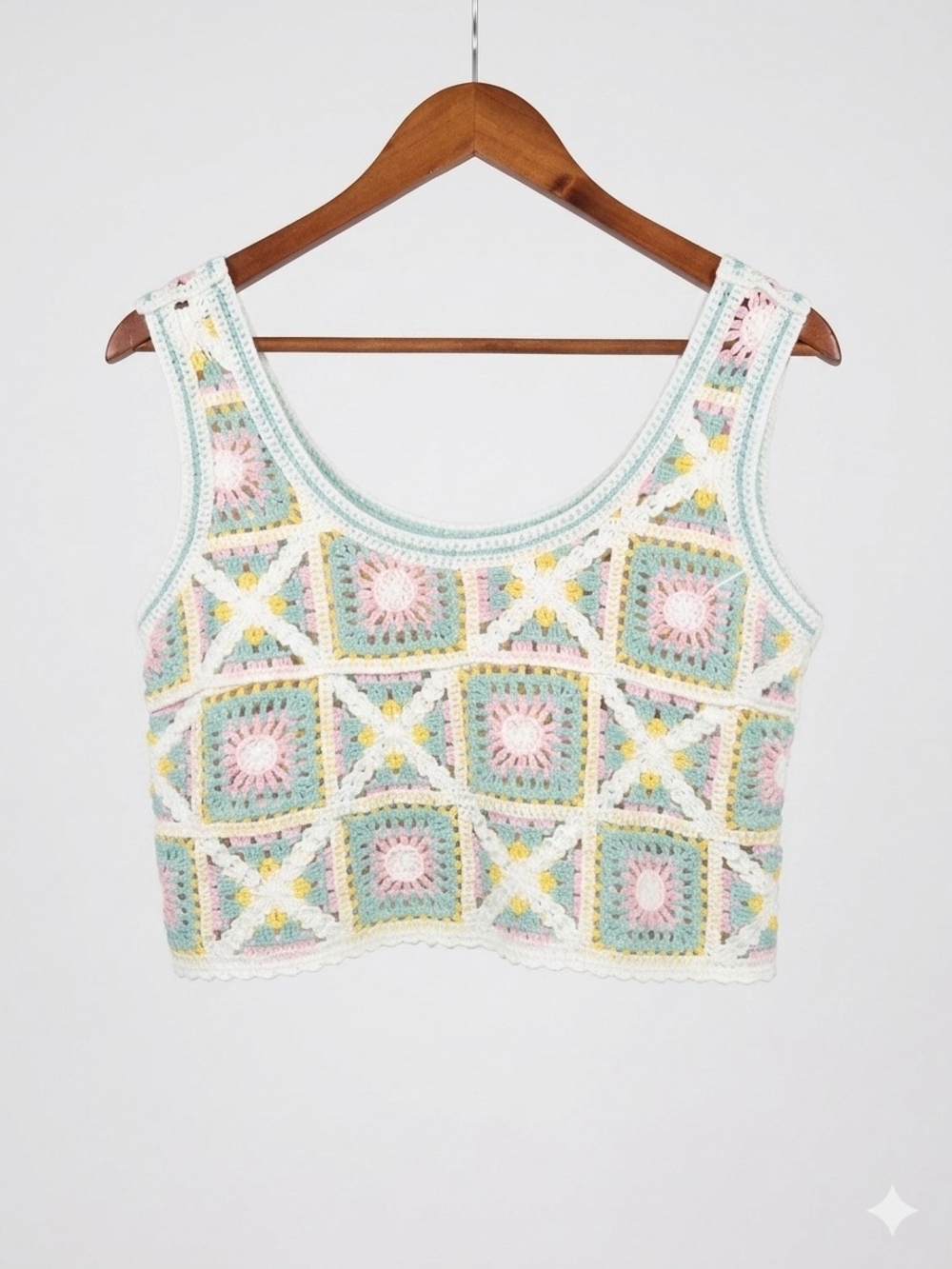 URBAN Romantics Pastel Crochet Crop Tank - Multi Colour Yellow Pink Green Sz S - Picture 4 of 8
